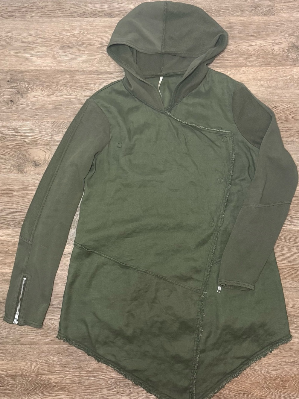 Free People Olive Green Hooded Asymmetrical Tunic Jacket